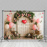 Aperturee - Aperturee Retro Rural Wood Floral Plant Valentines Day Backdrop